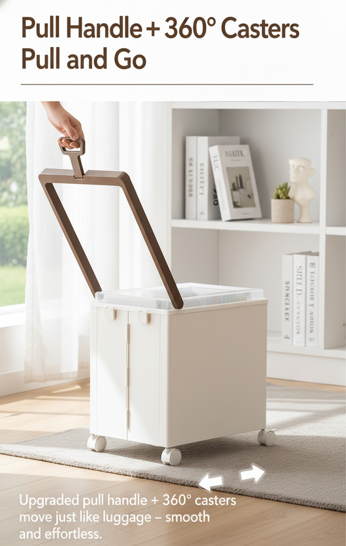 Space-saving rolling cart with secure lid