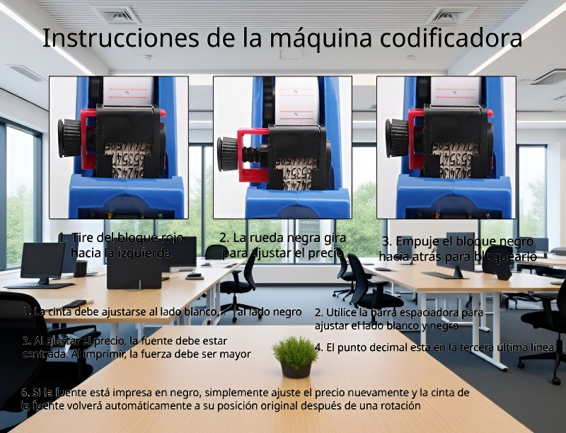Vista superior de la máquina de etiquetas con tapa abierta