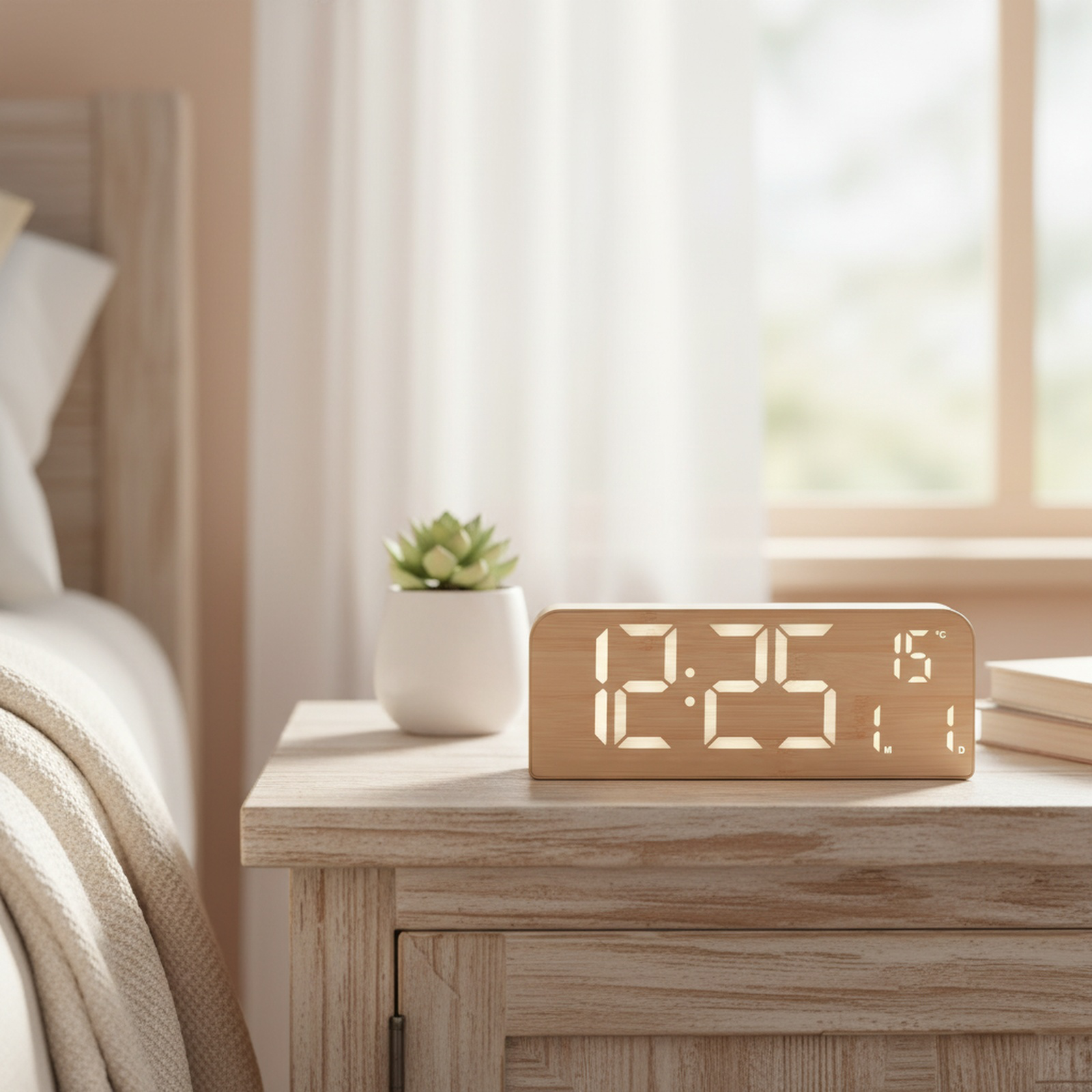 Nordische LED-Uhr mit Holzmaserungsstil für jeden Raum