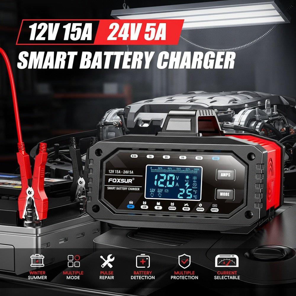 Battery charger charging a car battery