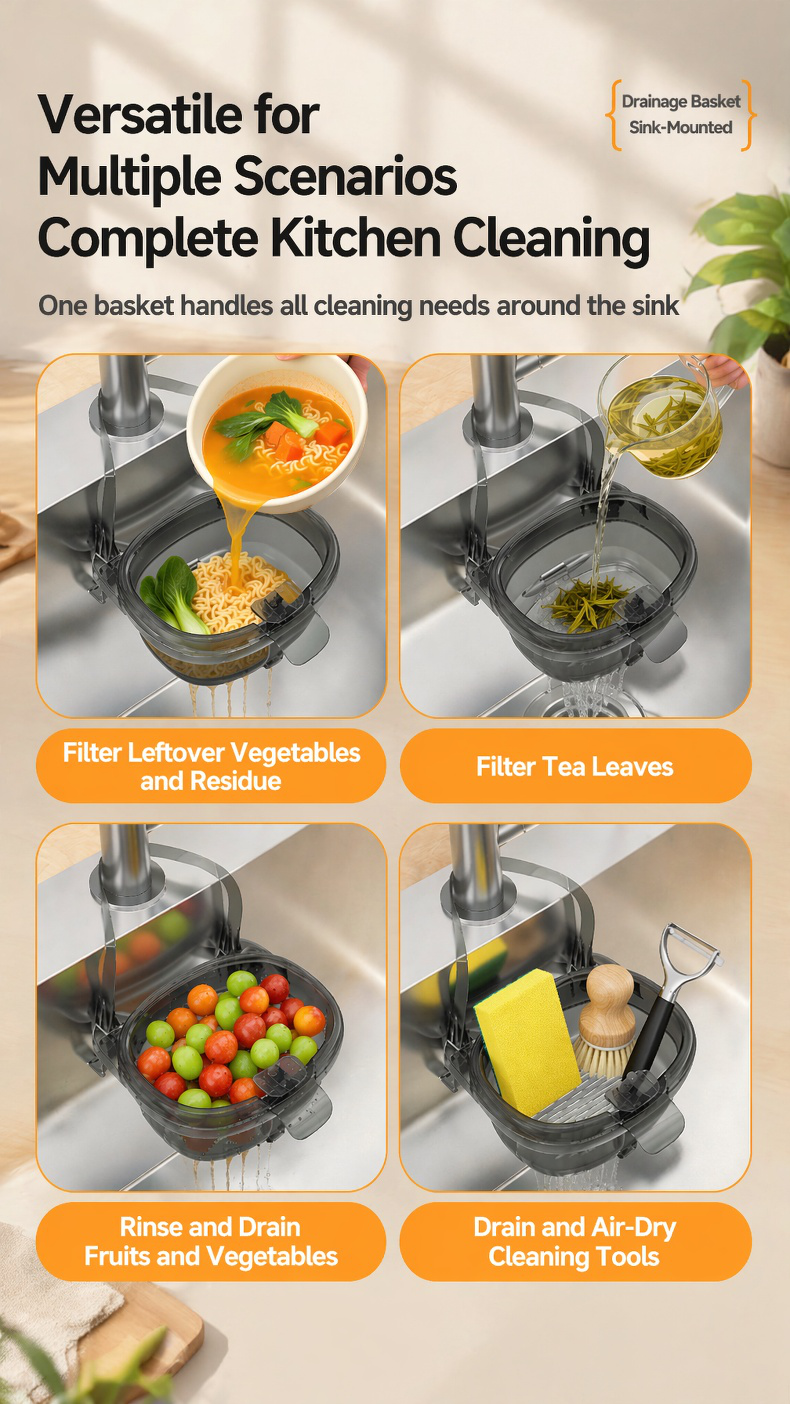 JMY kitchen sink drain organizer in modern kitchen