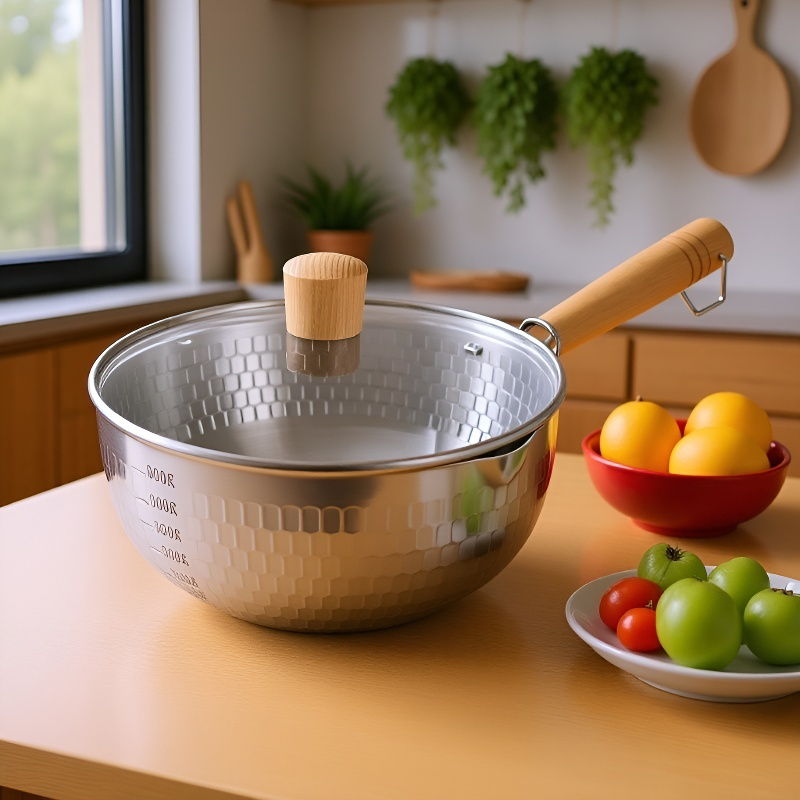 아기 가정용 찌개냄비 나무 손잡이 이유식냄비 망치무늬 작은 우유냄비 라면냄비 일본식 찌개냄비 스텐냄비 찌개냄비 나무 손잡이 아기 이유식냄비