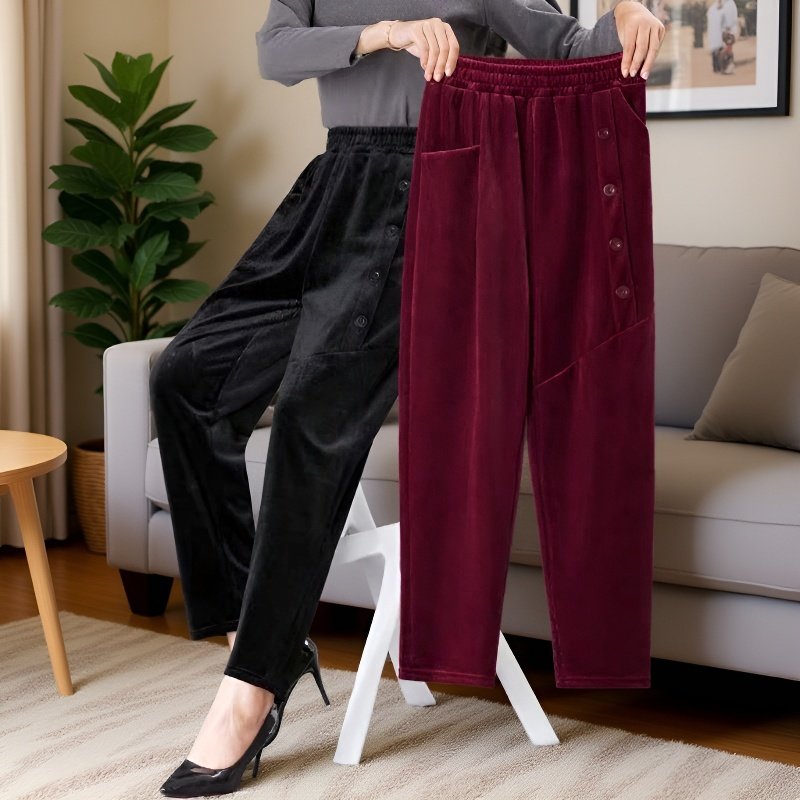 カジュアルパンツ レディース 中綿入り とろみ コーデュロイ ハイウエスト ストレートレッグ あったか ゆったり カジュアルパンツ