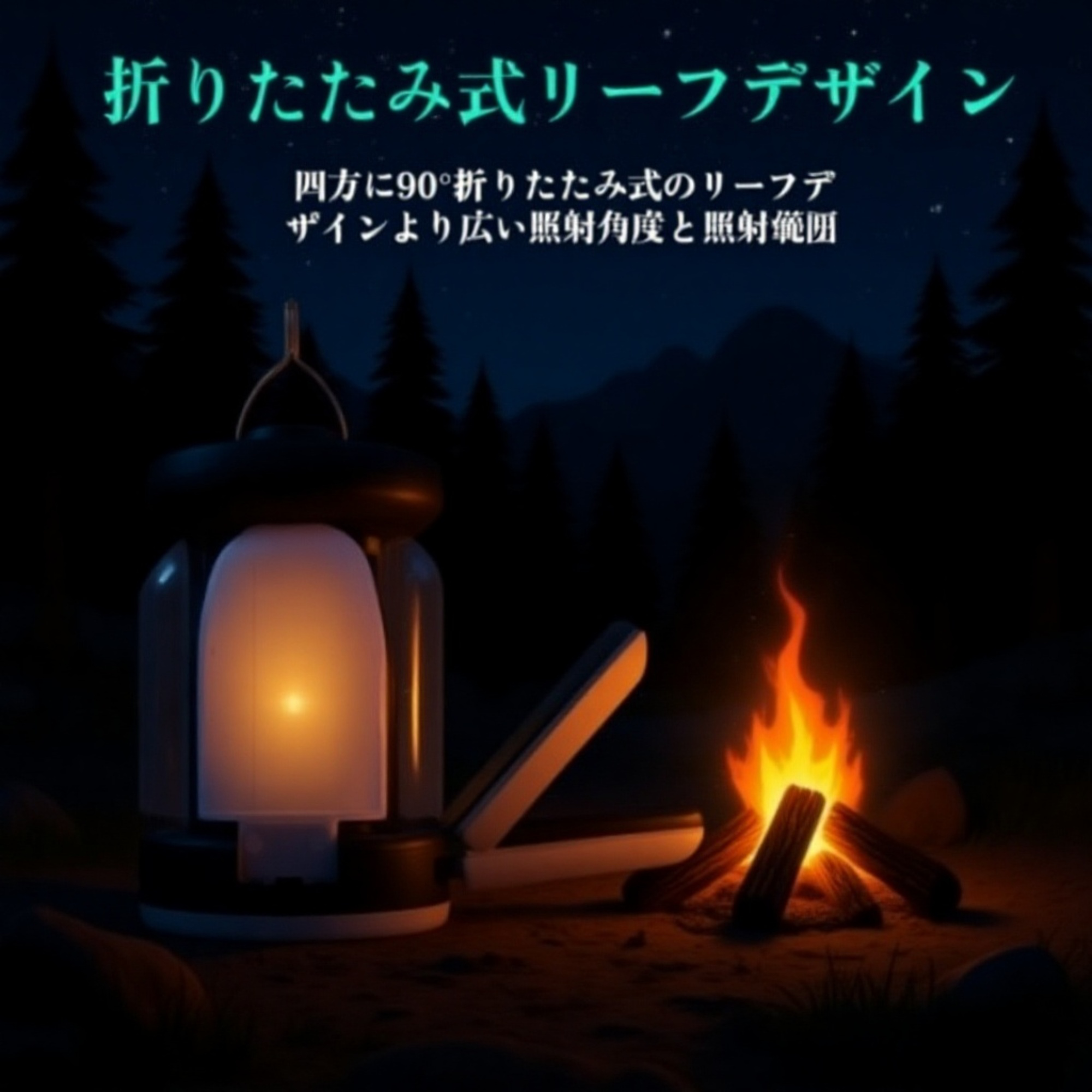 ソーラー充電式LEDテントライト 四枚羽根付き ポータブルアウトドアキャンプランプ