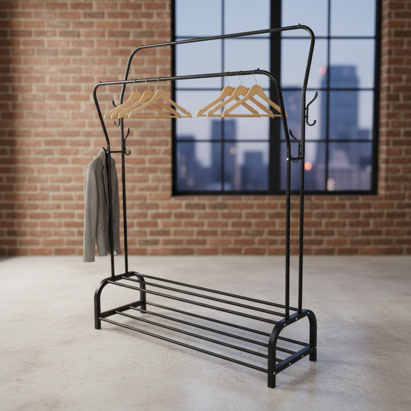 Household double pole floor drying rack