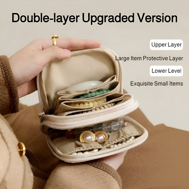 Exquisite Double-Layer Jewelry Bag, Portable Storage for Rings and Earrings