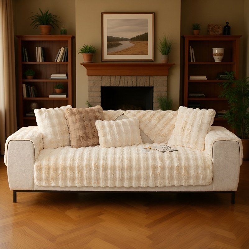 Dickes Sofakissen aus Kaninchenplüsch