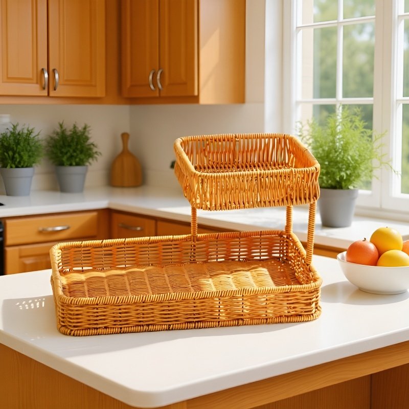 Cesta de almacenamiento de ratán multicapa para cocina.