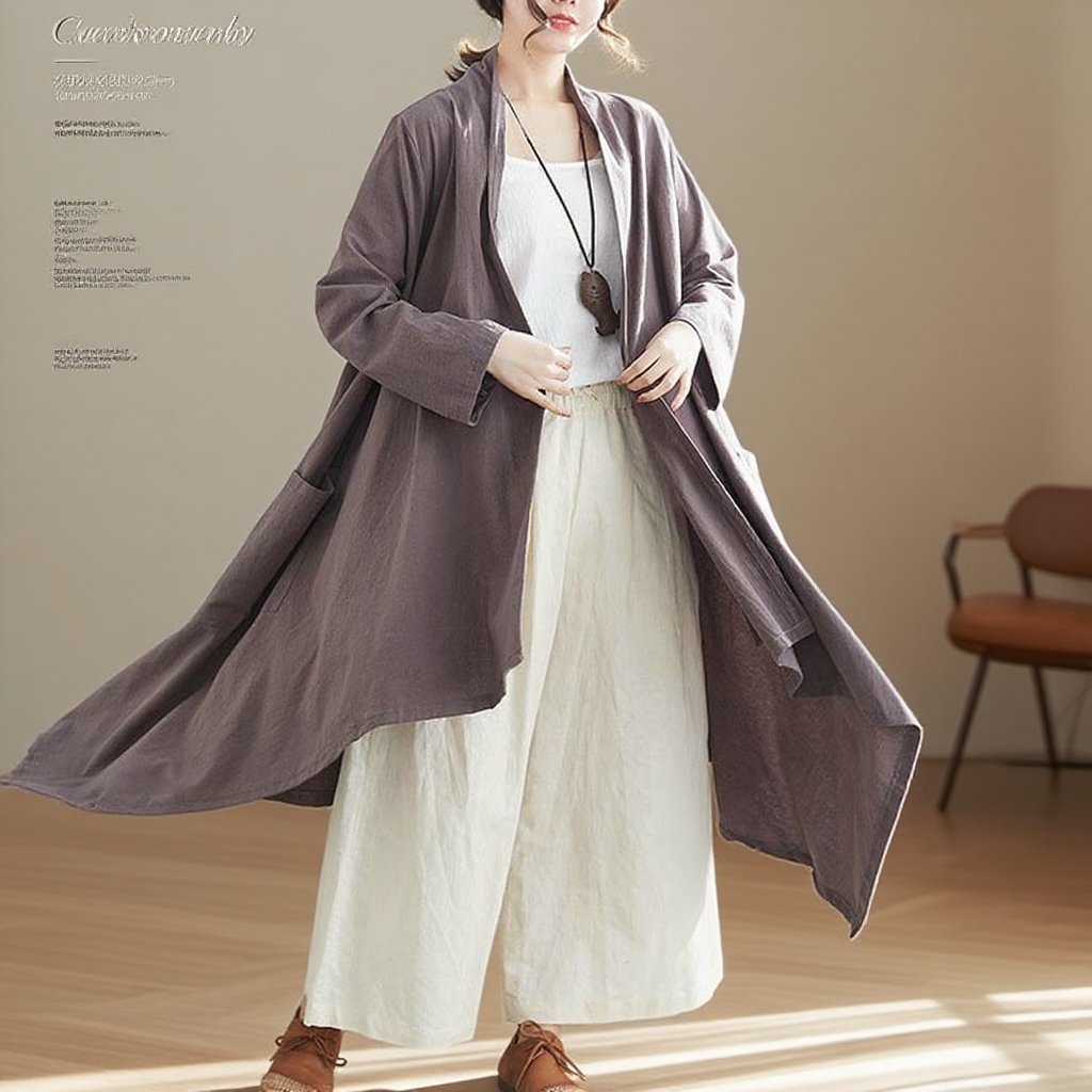 【リネン羽織】ゆったりしたドルマンスリーブ　UVカット機能つき　程よい厚さ秋にピッタリ