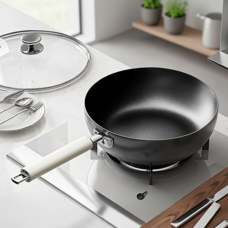 Uncoated Household Iron Deep Frying Pan