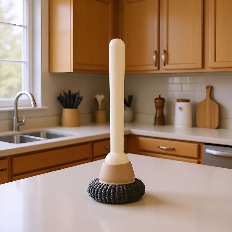 Cepillo de sartén de mango largo ajustable y giratorio