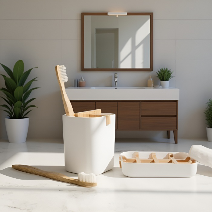 Custom Logo Bamboo Desk Organizer Pen Holder