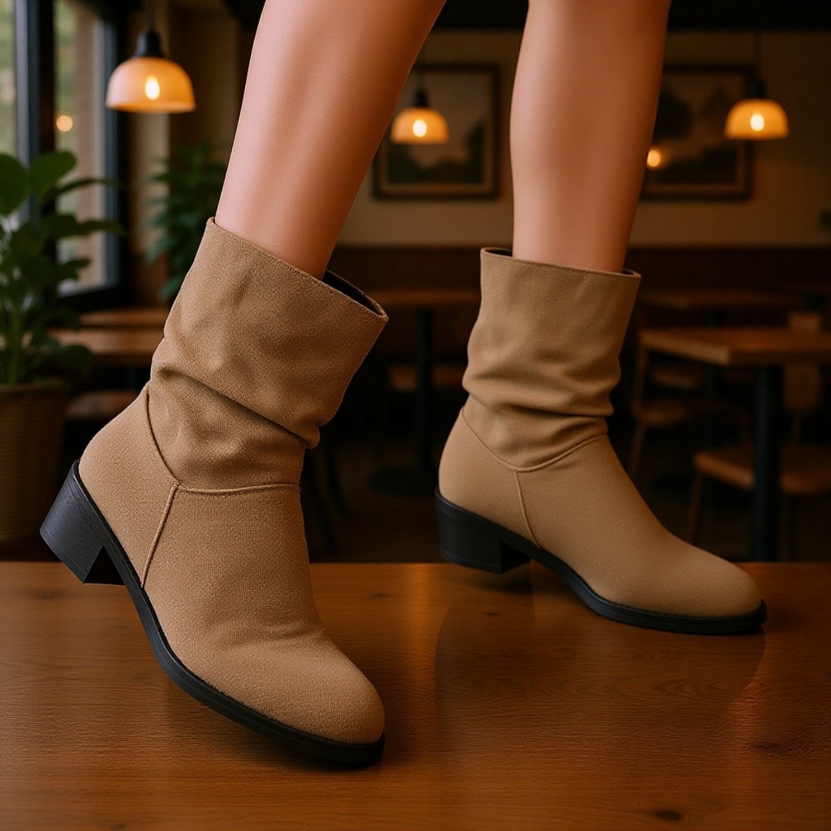  حذاء بوت عصري من جلد سويدي بكعب عريض