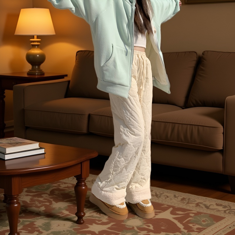 핑크 기모 도톰 일자 면 팬츠 오리지널 퀄리티 여성 잠금 온도 패딩 팬츠