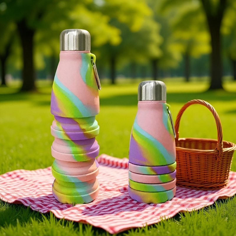 야외용 식품 등급 실리콘 휴대용 접이식 스포츠 물병