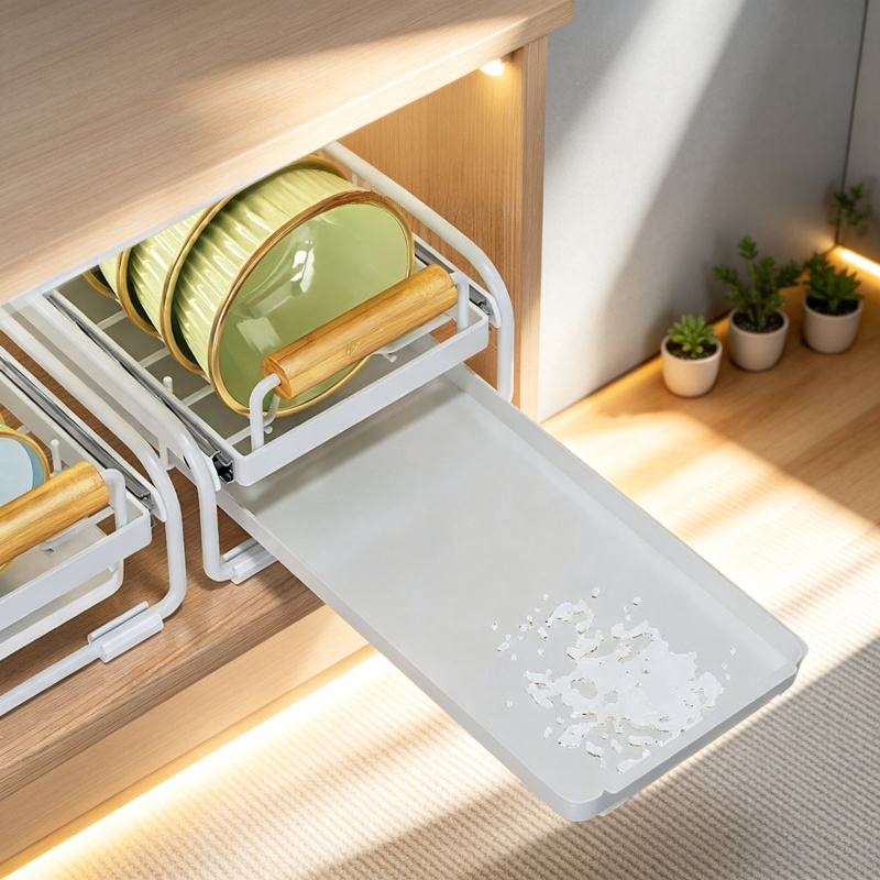 Diseño antideslizante y drenaje de agua en estante de platos