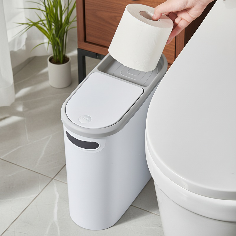 Multi-Functional Slim Trash Bin with Lid, Push-Button