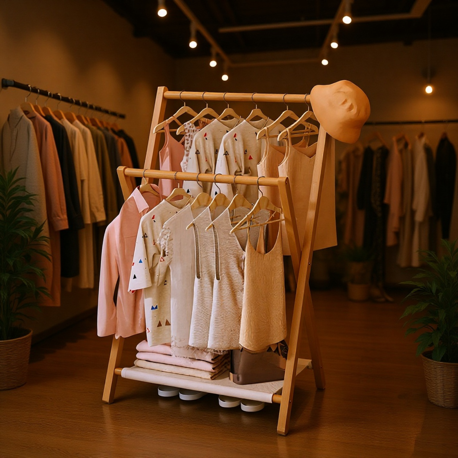 竹制折叠室内衣帽架 晾衣架  シンプル オシャレ 简易衣架 天然材质 无异味 方便收纳 一人暮らし 新生活応援