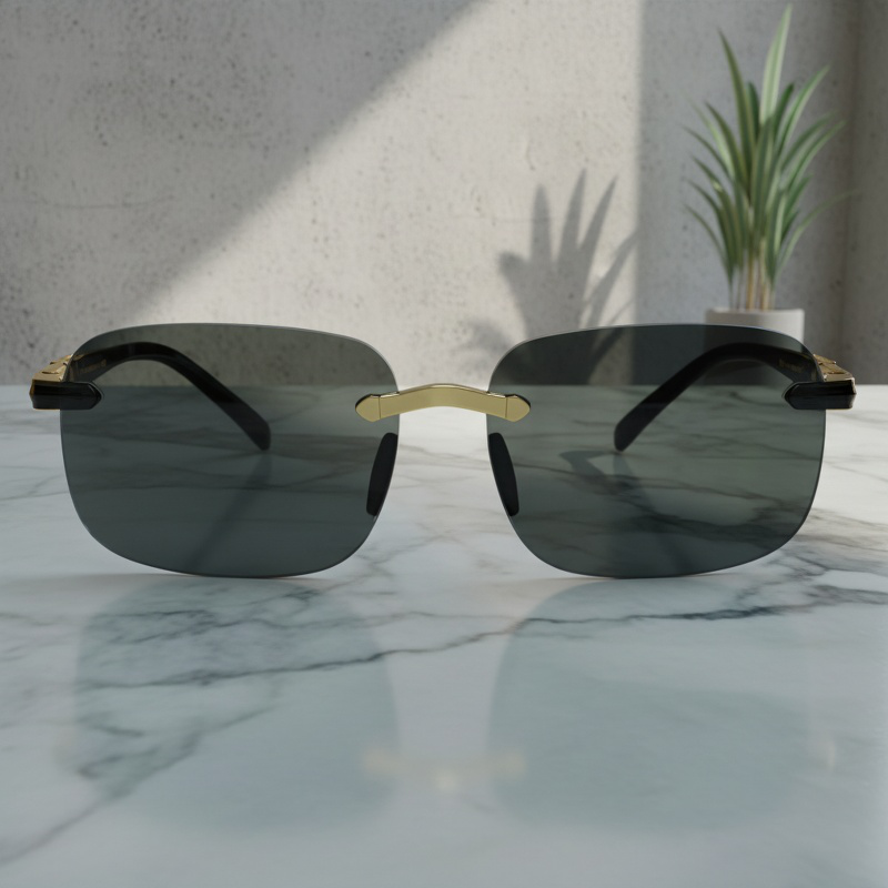 Zoom sur les branches fines des lunettes de soleil sans monture