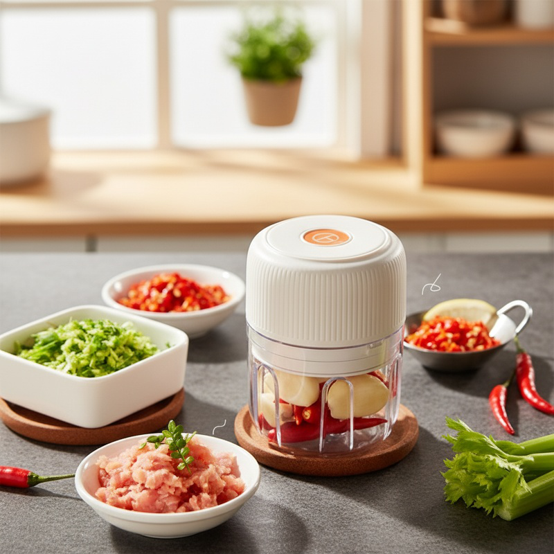 Mini kitchen mixer processing vegetables