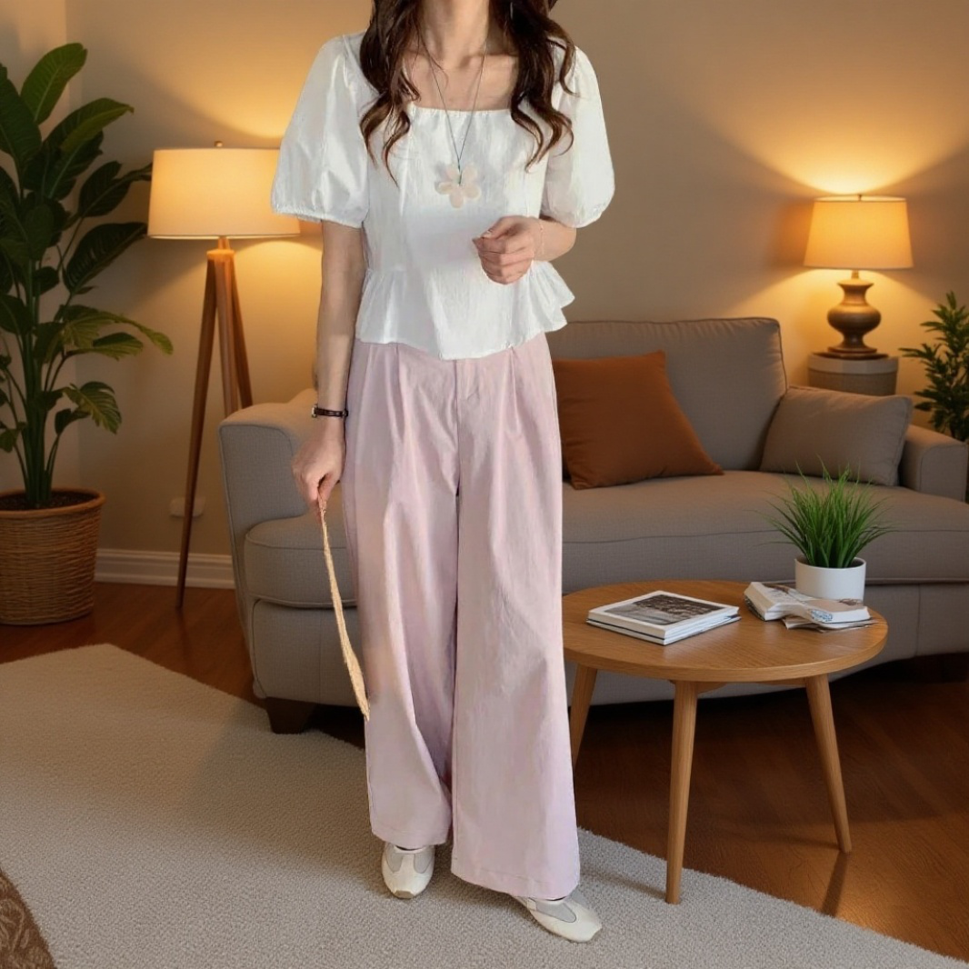 여성 통근 처짐 와이드 팬츠 정장바지 여 슬림 캐주얼 일자 팬츠 와이드 팬츠 여성 캐주얼 처짐 정장바지