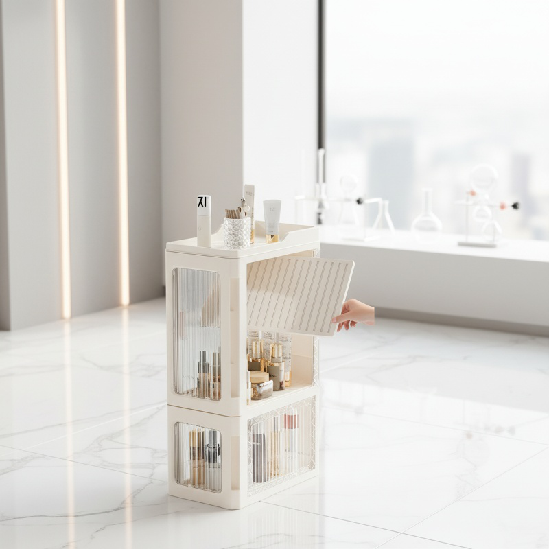 Étagère de rangement mobile pour salle de bain, ouverture et fermeture