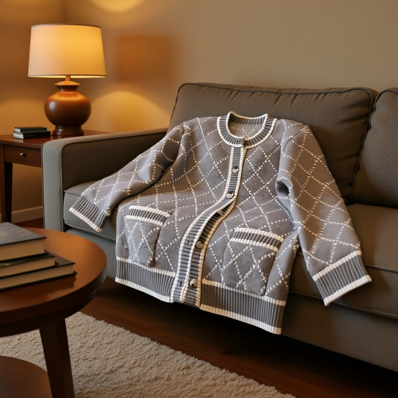 デザイン感のある女性用ニットカーディガン、ゆったりとした小衆スタイル