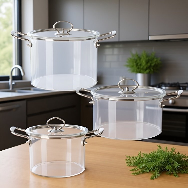 新デザイン耐熱ガラス調理器具セット 手作り陶器と木製ハンドル付き キッチン用品