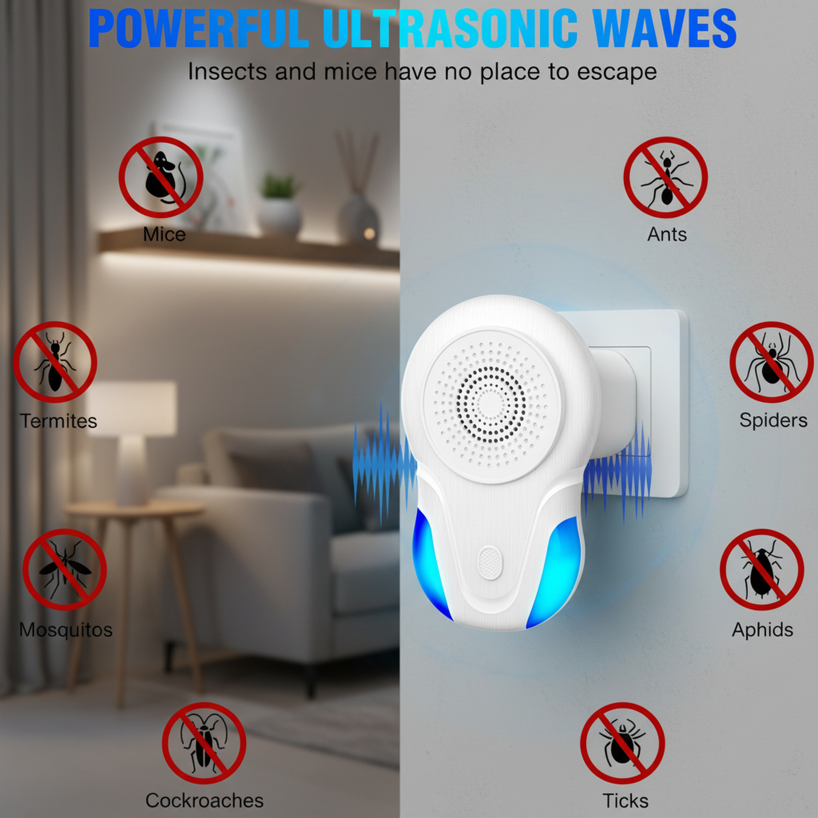 Multifunctional Ultrasonic Mouse, Pest, and Mite Repeller