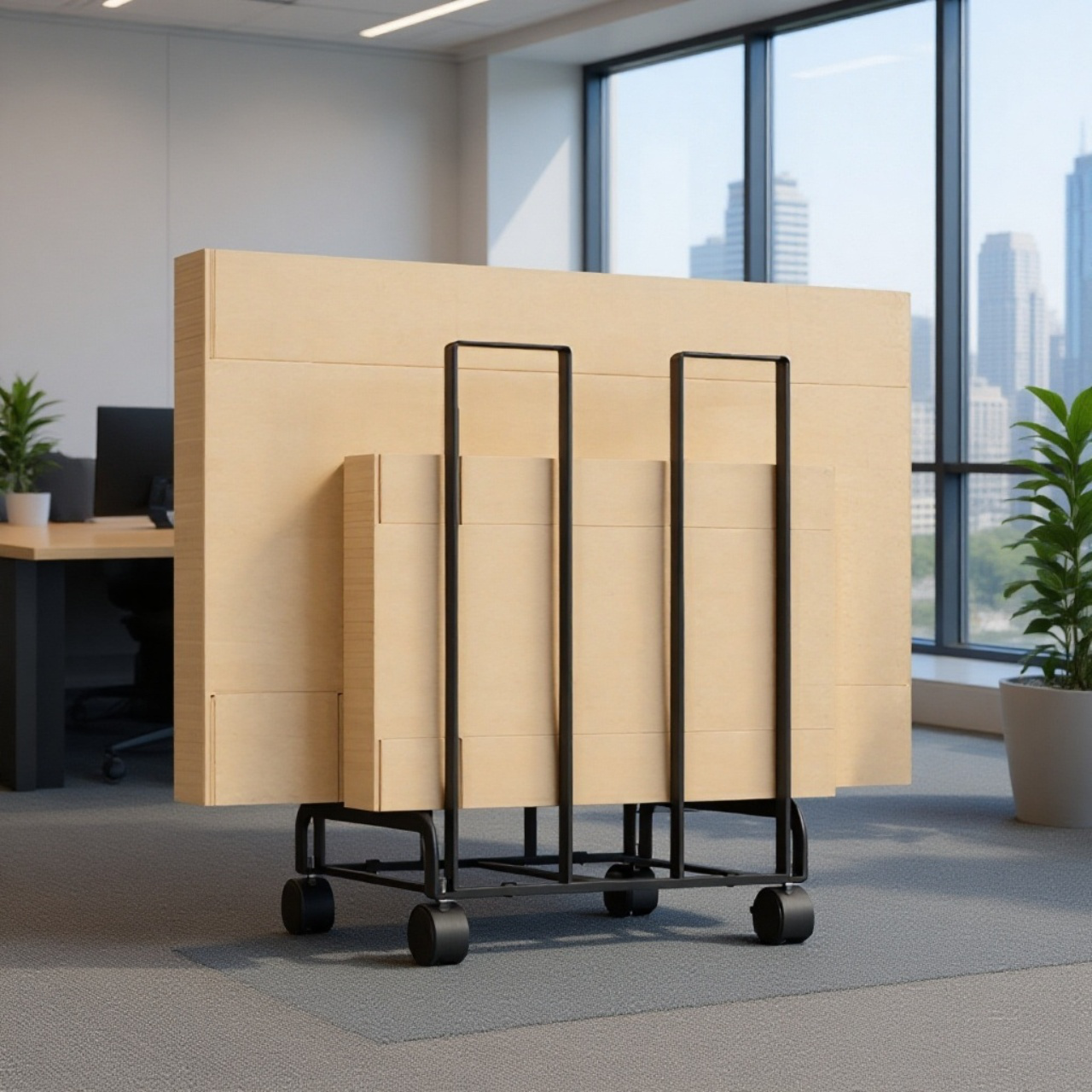 和風キャスター付き移動式段ボール収納ラック雑貨収納カート家庭用倉庫段ボール収納ラック