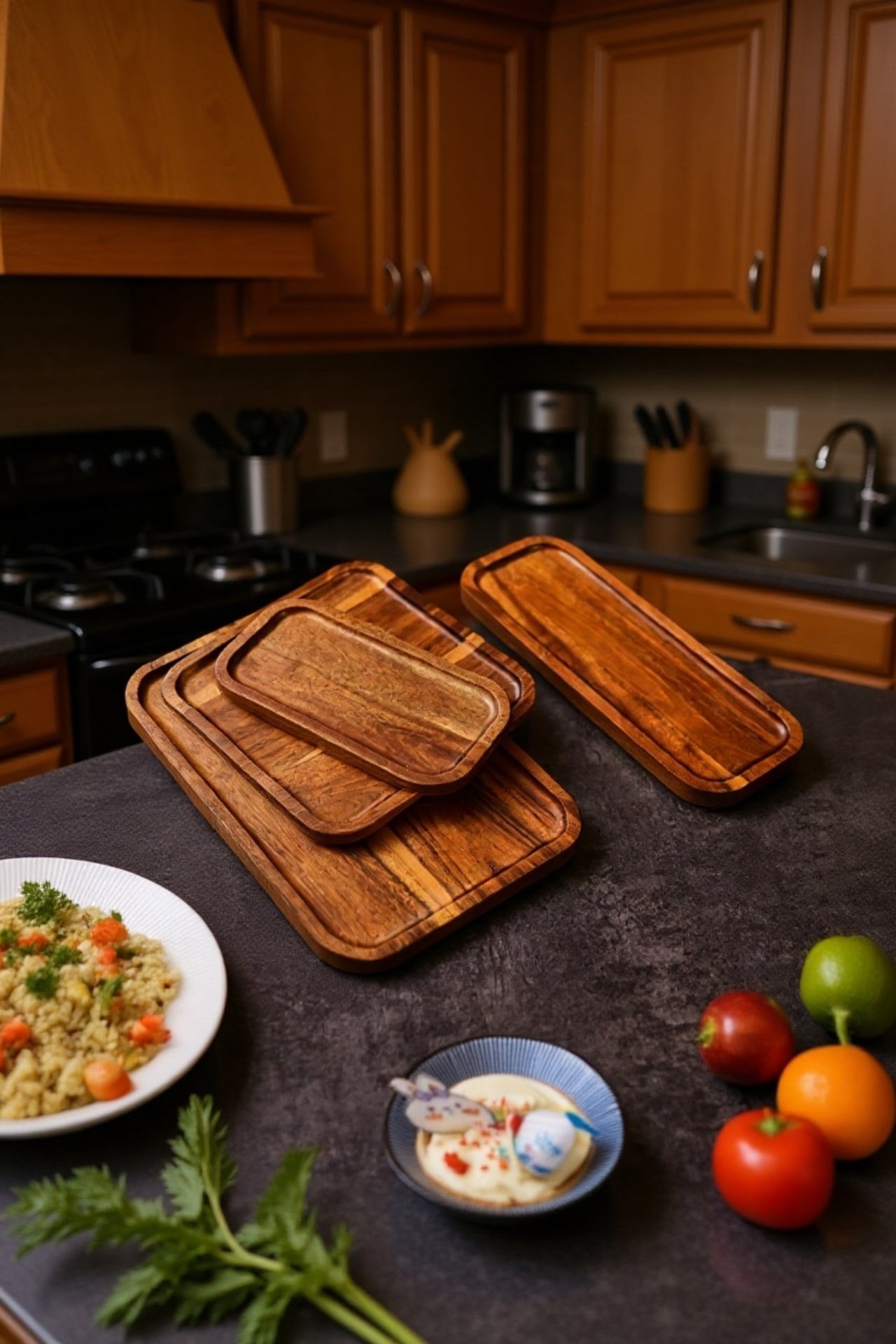 세련된 나무 트레이 디테일