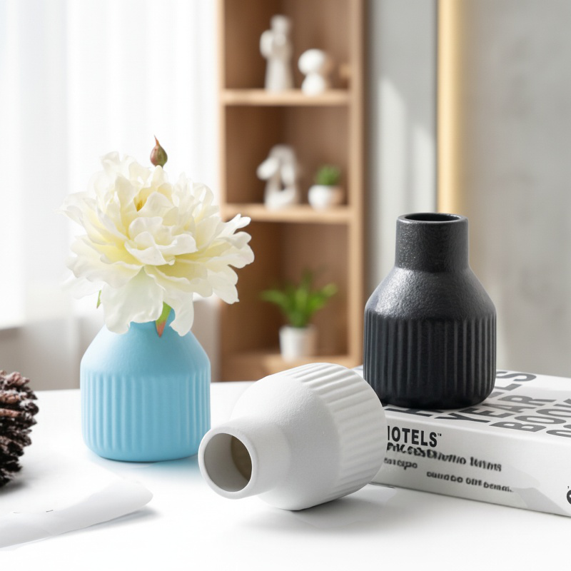 Frosted simple ceramic vase in matte black American style