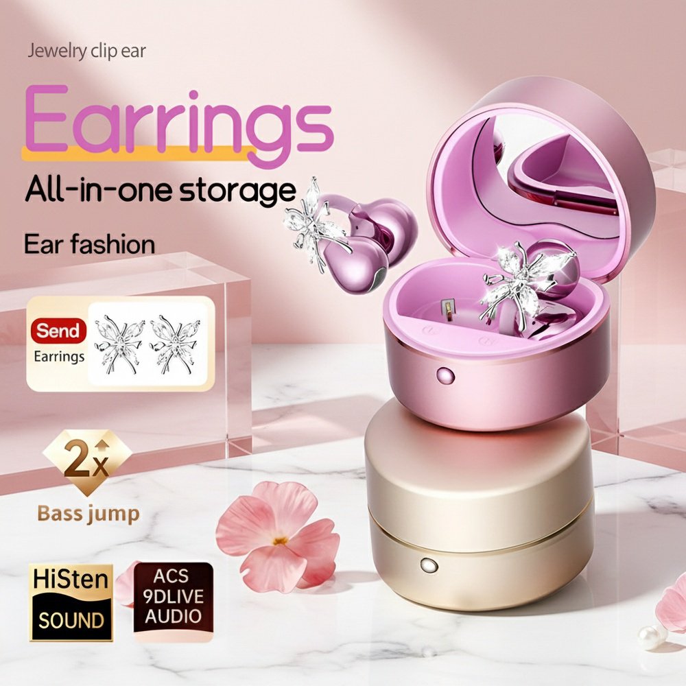Butterfly Mirror Wireless Bluetooth Clip-on Earphone Earrings