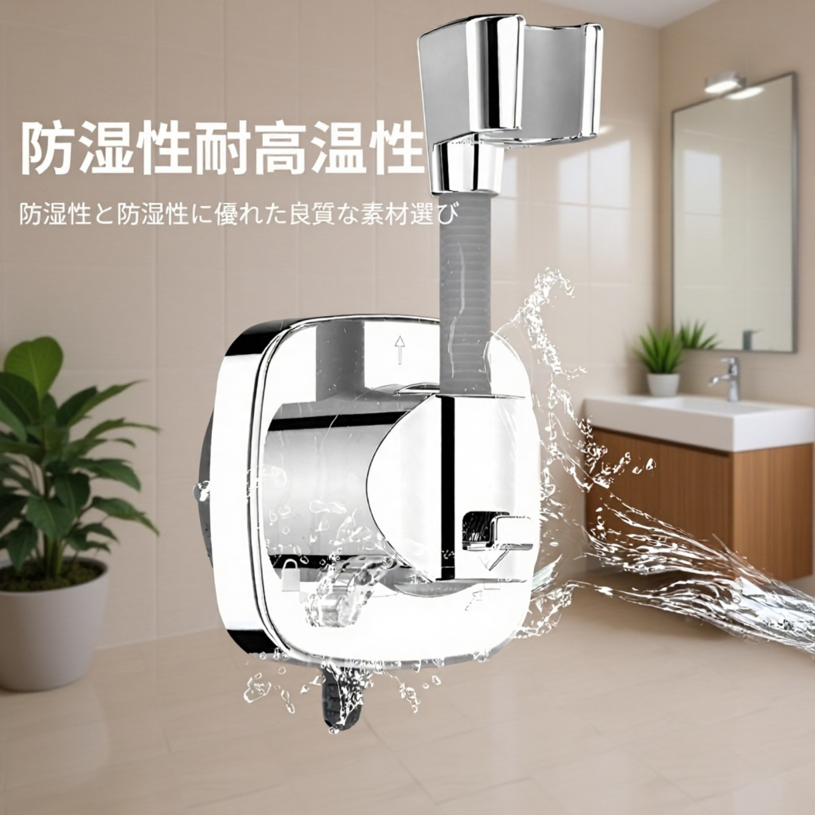 壁に取り付けた吸盤式シャワーブラケット