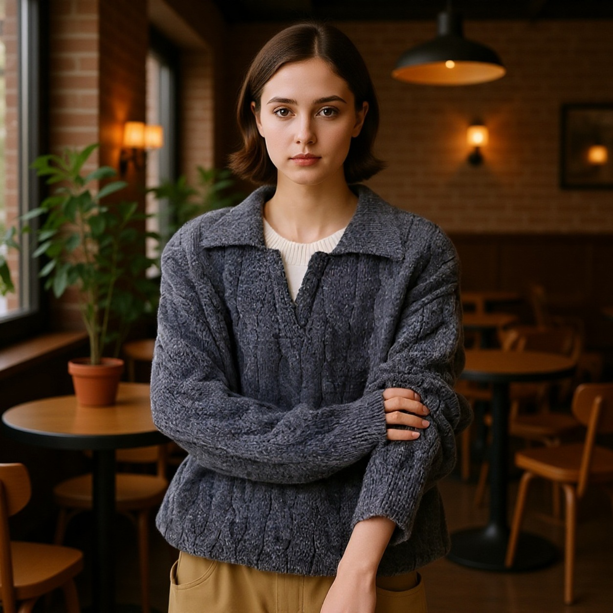 オーバーサイズ厚手Vネックセーター ユニセックス 秋冬ファッション