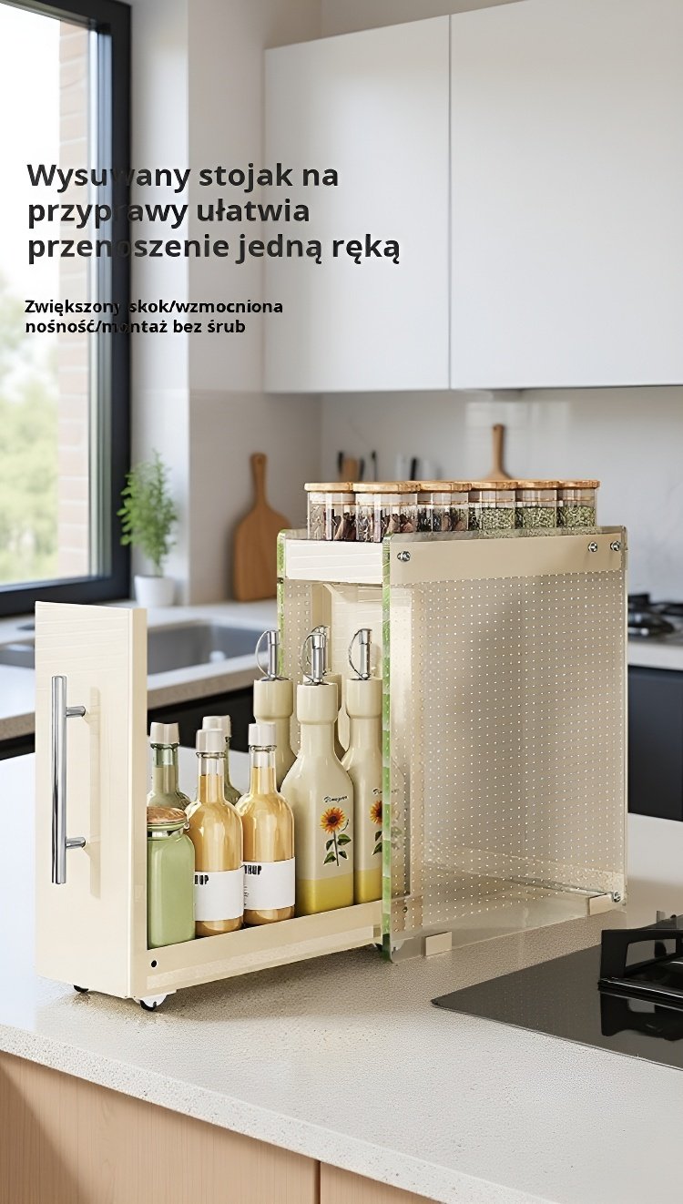 Wysuwany stojak na przyprawy do kuchni - widok z przodu