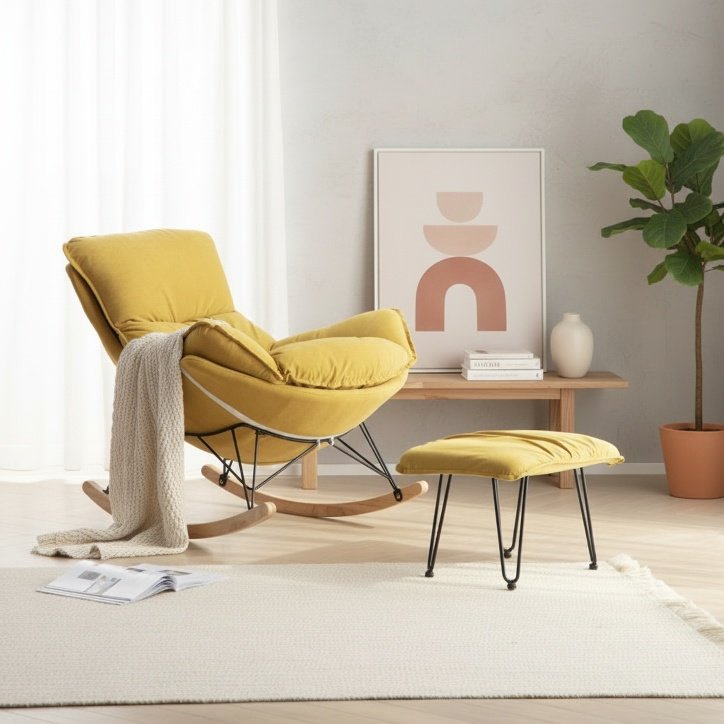 Eleganter nordischer Einzelschaukelstuhl, Freizeitsofa, Mittagsschlafstuhl für Balkon
