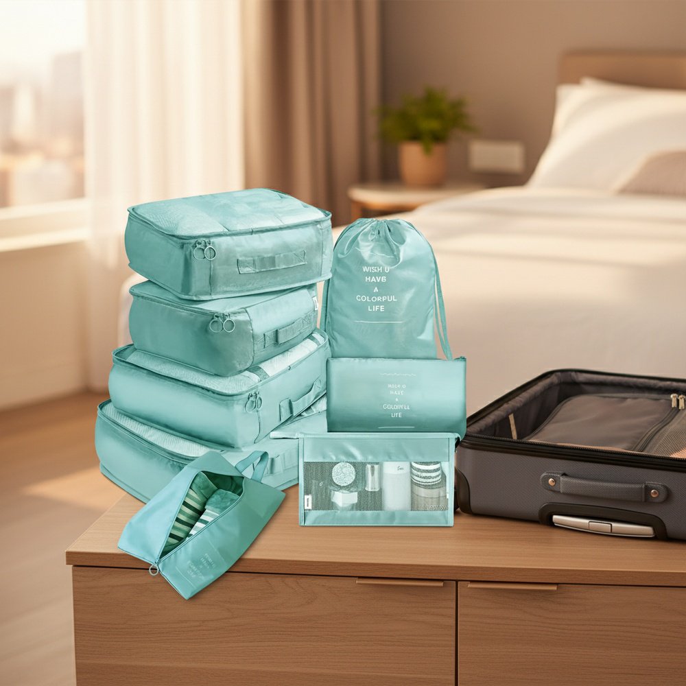 8pcs/set Packing Cubes For Suitcases, Travel Portable Clothes Storage Bags, Compression Storage Shoe