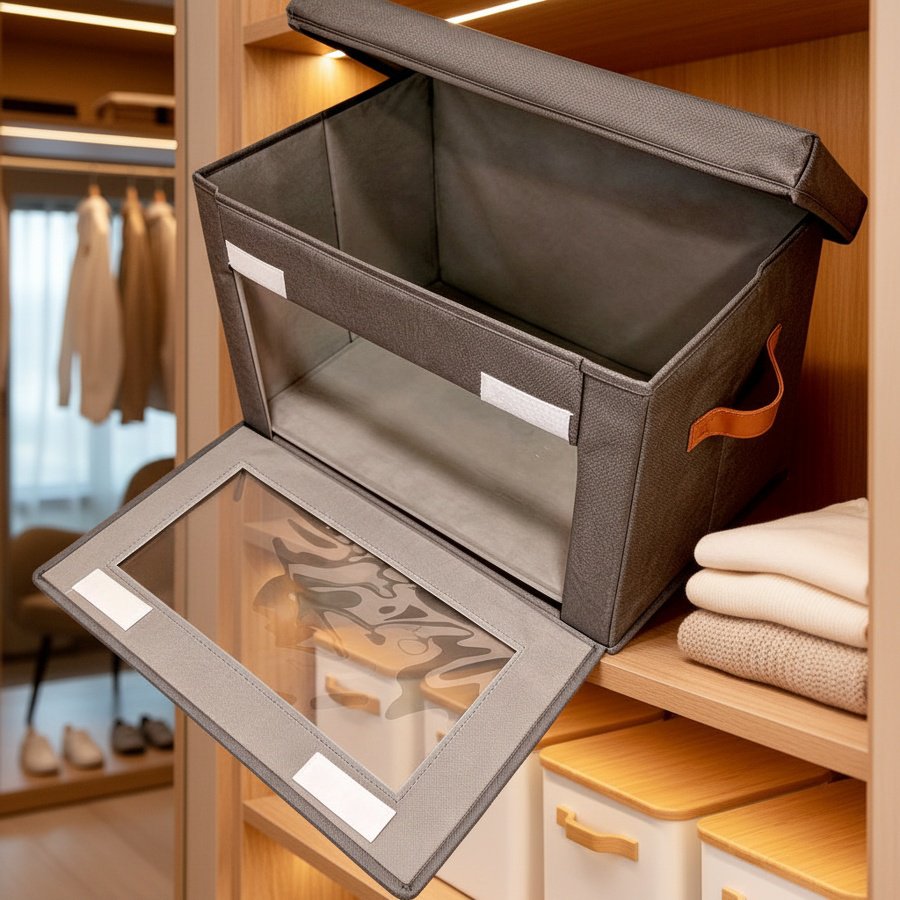 Durable storage box with clear window for home use