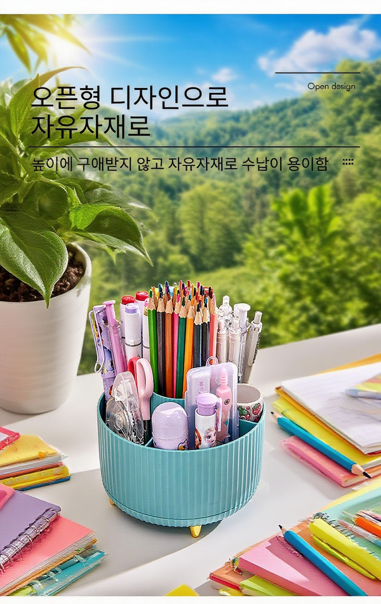 다양한 브러쉬가 정리된 테이블 수납함