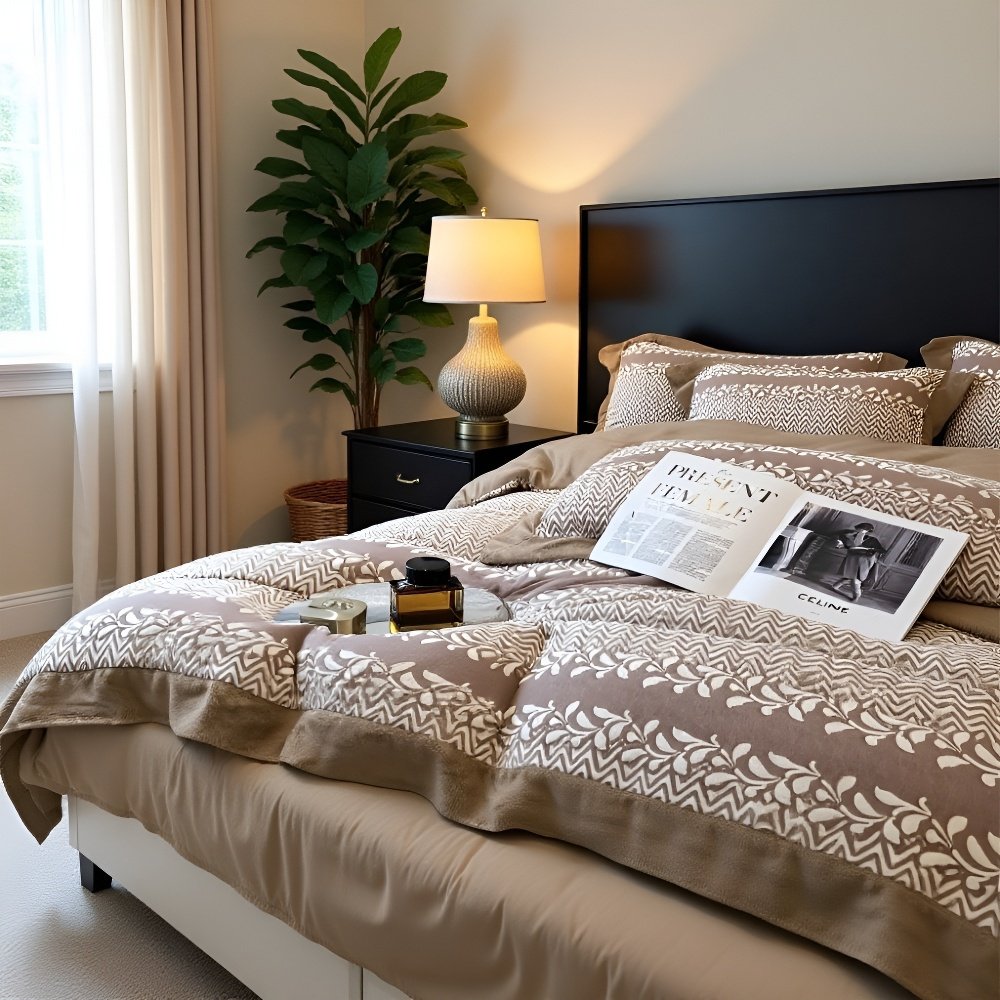 Juego de cama de 4 piezas de terciopelo con diseño de cisne 