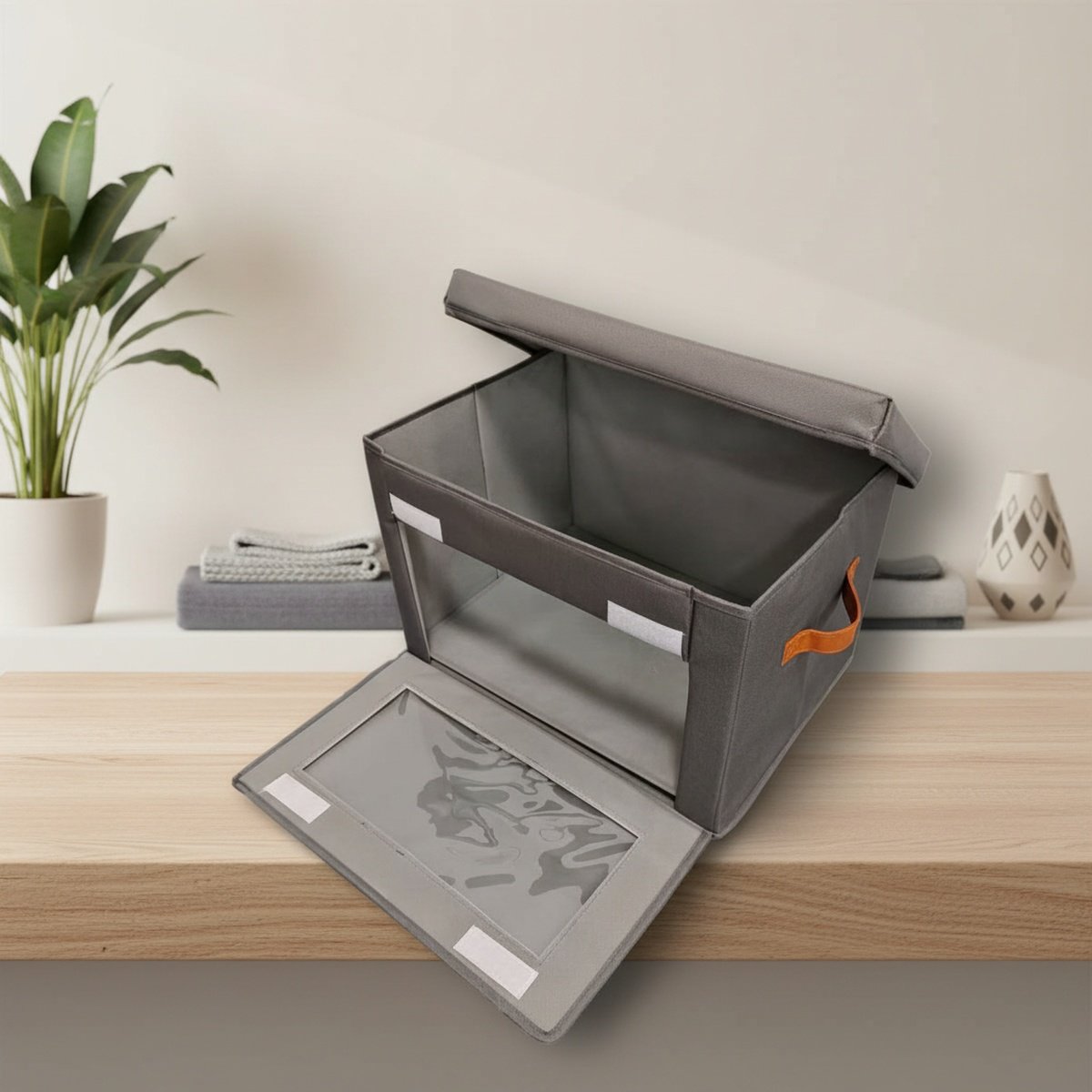 Foldable fabric storage bin for closet organization