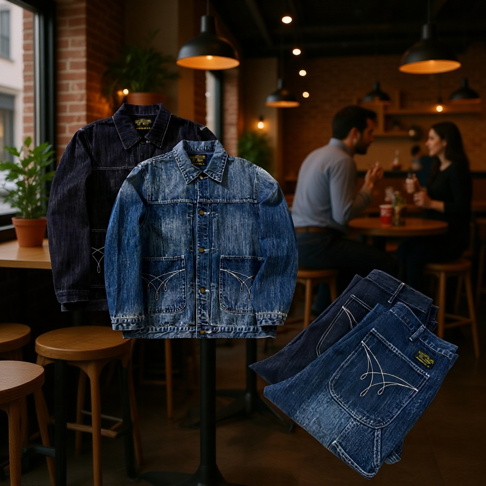 多ポケットオリジナルカラー竹節デニムパンツ