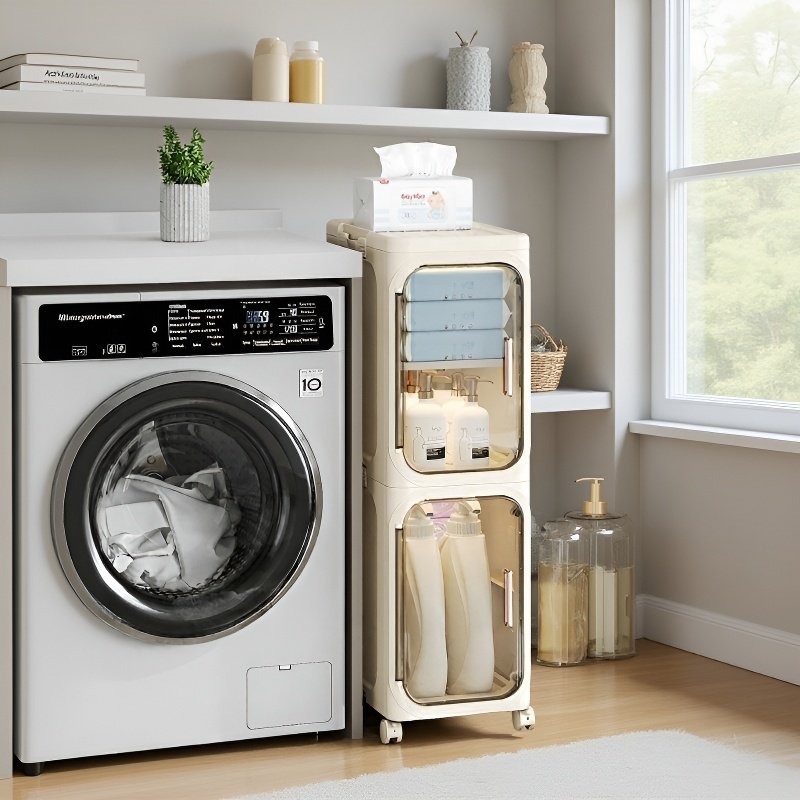 Gabinete organizador multifuncional para baño, mueble plegable de plástico para espacios reducidos