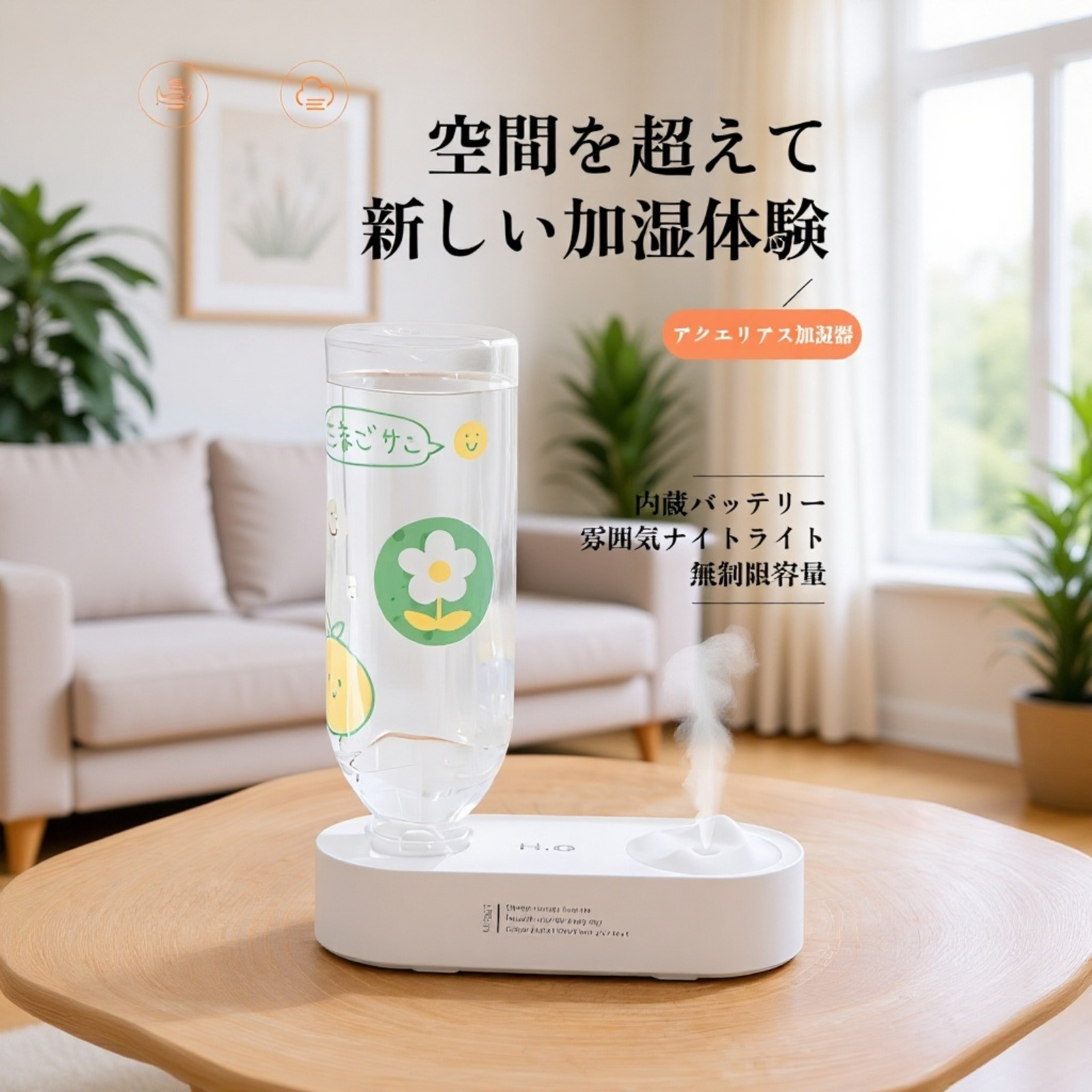 ポータブル卓上加湿器 USBミニ充電型 ミネラルウォーターボトル 空気補水スプレー