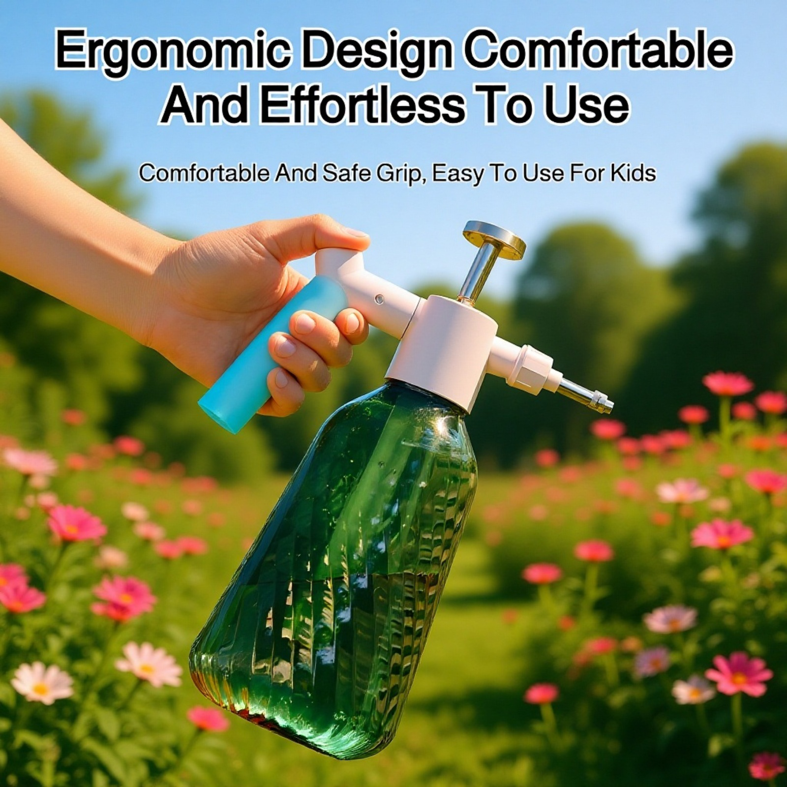 Ergonomic handle of the pressure pump sprayer