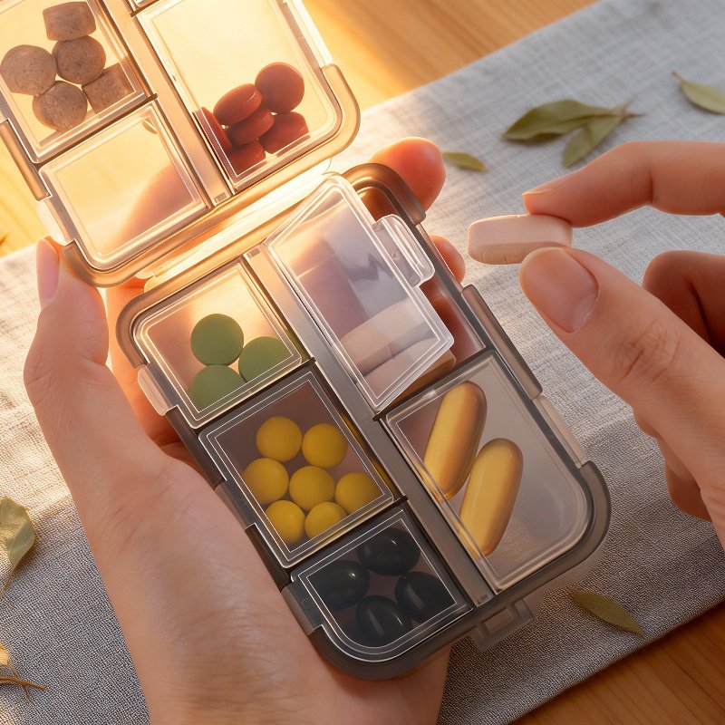 Tragbare transparente versiegelte Pillenbox mit Fächern