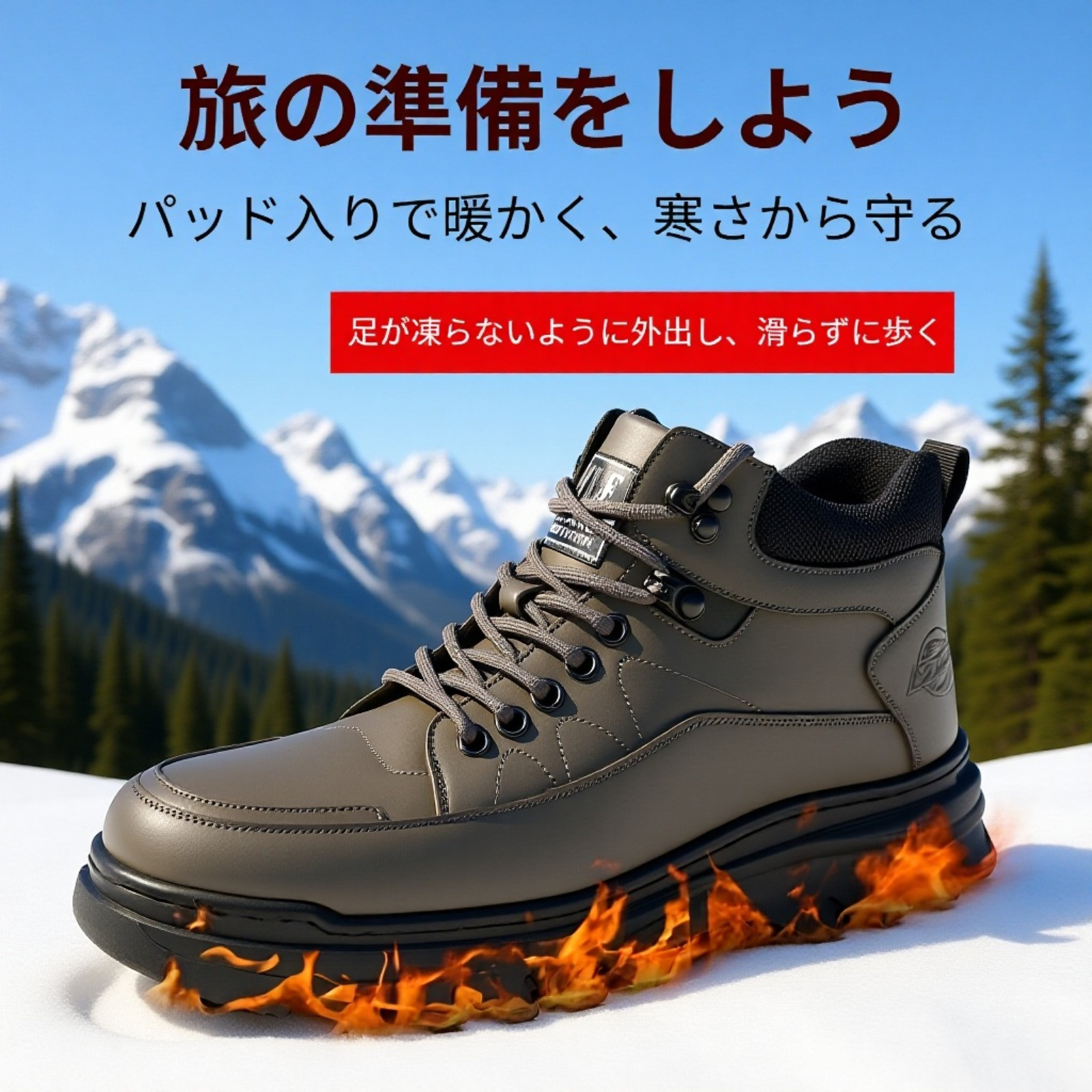 裏起毛厚底スノーブーツ 防寒性の高いデザイン