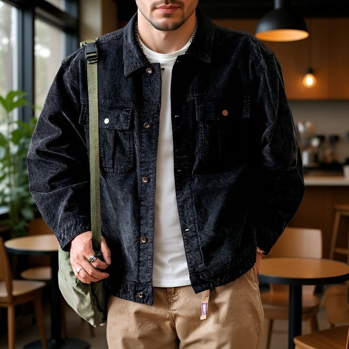 남자 헤비 박시 데님 상의 코트 카고 점퍼 박시 사파리 점퍼