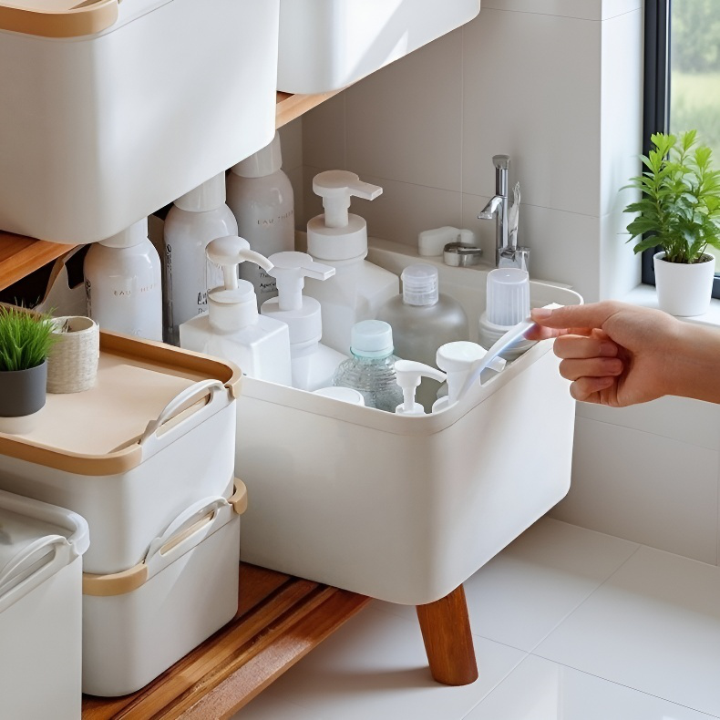 멀티 토트 수납함 솔리드 플라스틱 수납 정리함 덮개 달린 옷과 잡동사니 수납함